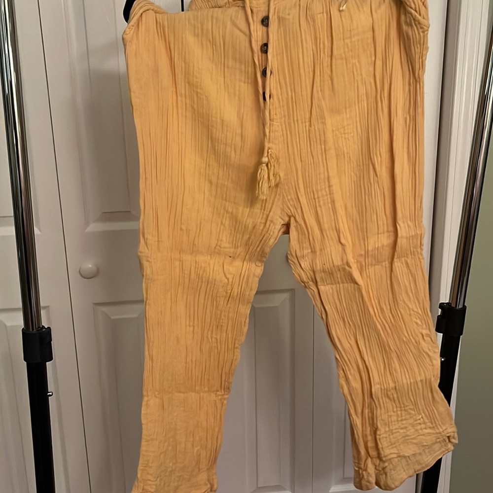 Yellow beach pants and crop top set